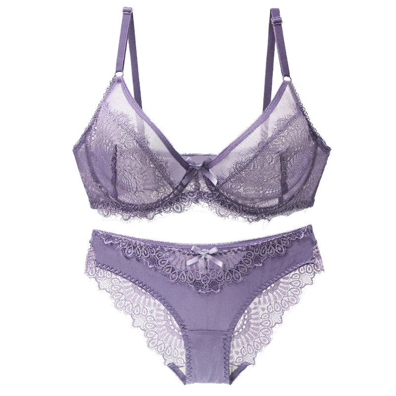 Lace Ultra Thin Thick Bra Panty Big Size Female Lingerie Set Women
