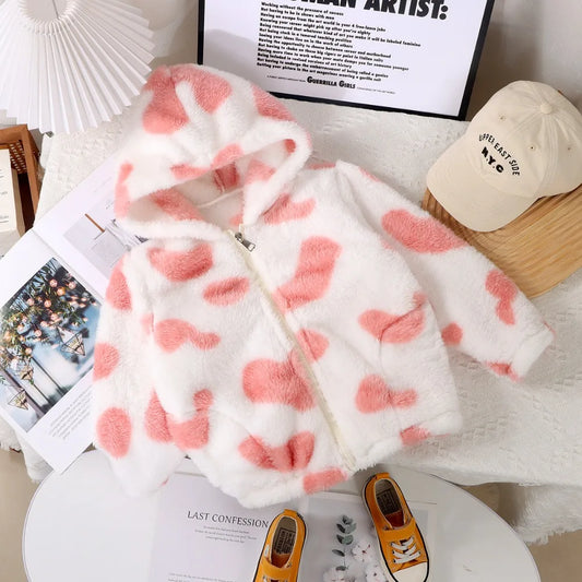 Fleece Jackets Girl Coats Kids Cute Blotchy Outerwear Baby Warm Plush Thicken