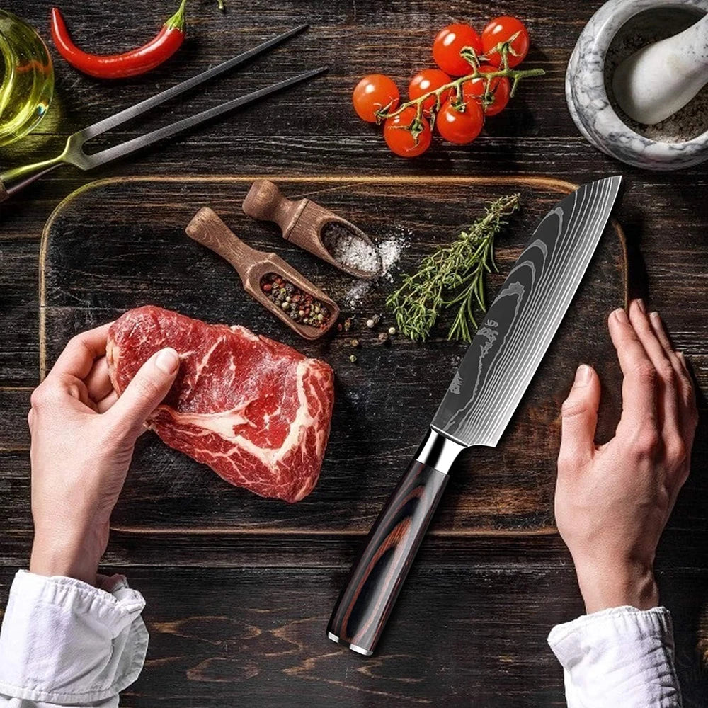 Pro Kitchen Chef Knife Super Sharp Stainless Steel Cleaver Laser Damascus