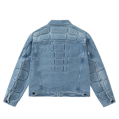 Retro Cargo Denim Jacket Man Gothic Turtle Shell Pattern Hip Hop Bomber Jackets