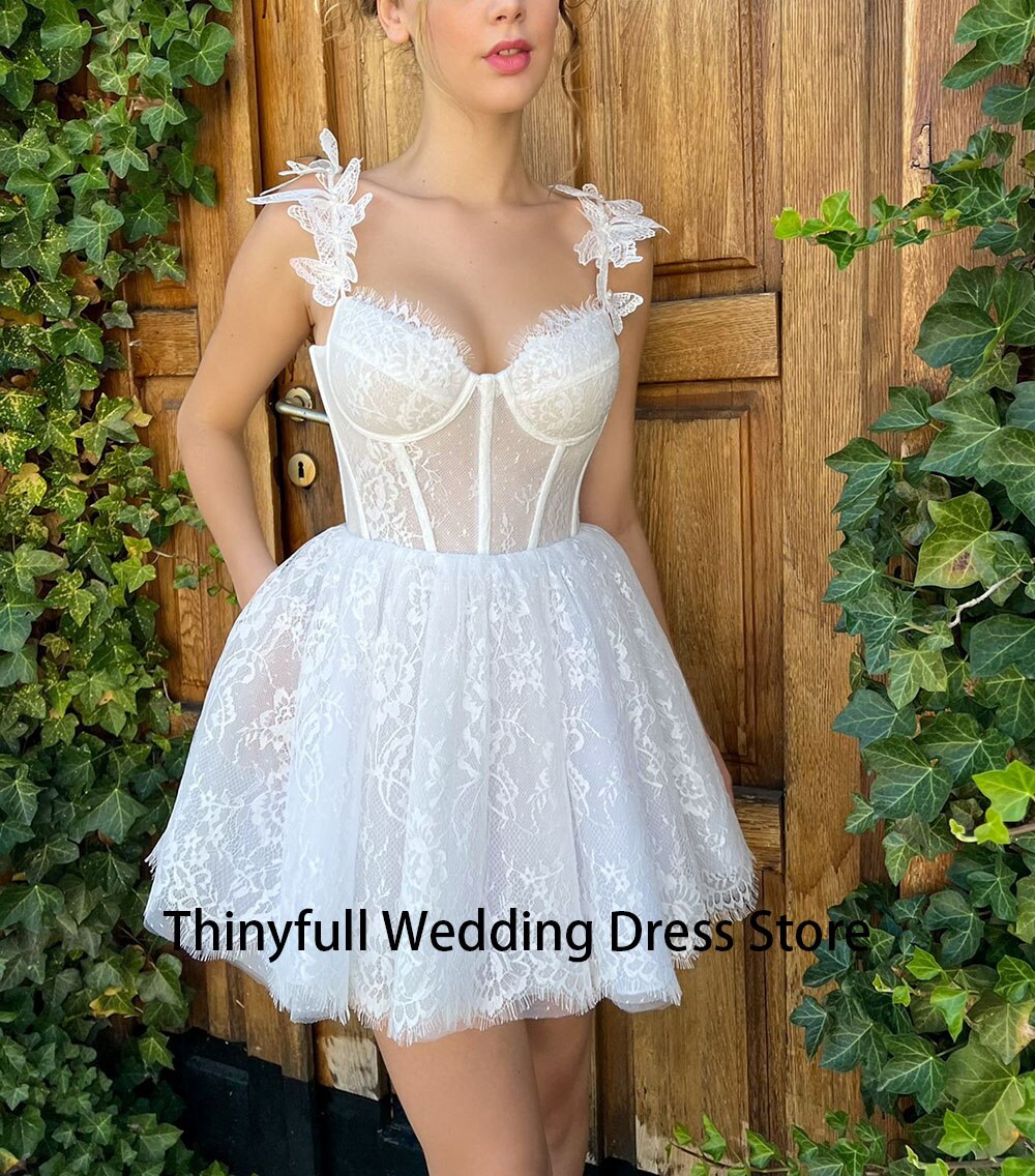 White Bridesmaid Dresses: A Line Mini Wedding Dresses Sweetheart Lace Corset