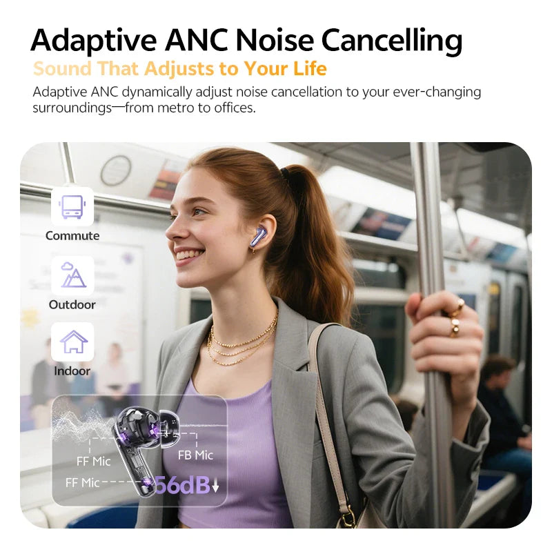 QCY HT18 MeloBuds N70 Wireless Earbuds Bluetooth 6.0 Hi-Res LDAC Earphones Adaptive ANC Dual-driver Headsets in-Ear Detection