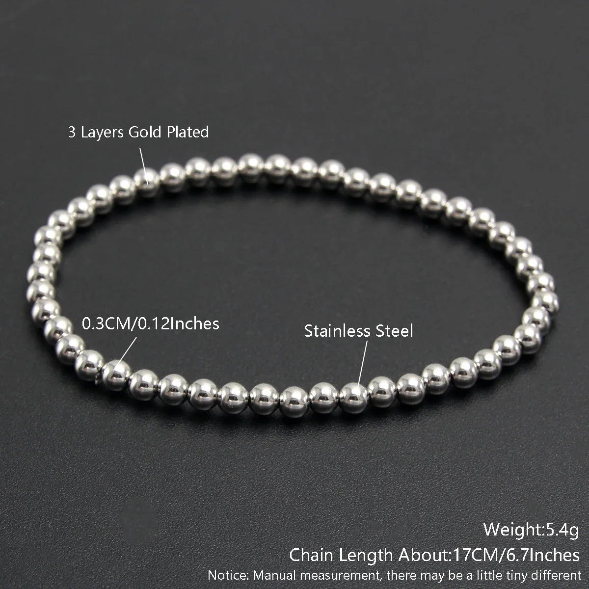 MHS.SUN Trend Stretch Stainless Steel Bracelets Gold Sliver Color 2MM 5MM 8MM Stacked Ball Beaded Bracelet For Women Men Jewelry
