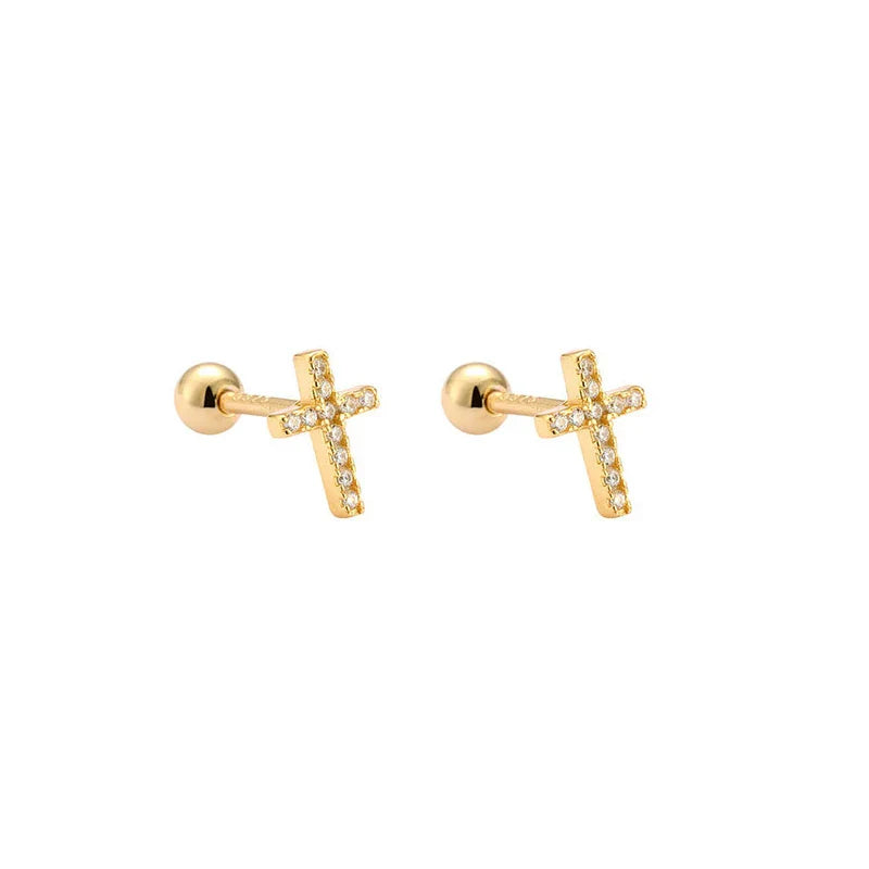WANTME 925 Sterling Silver Fashion Simple Golden Flower Beads Small Stud Earrings for Women Teen Piercing Jewelry Accessories