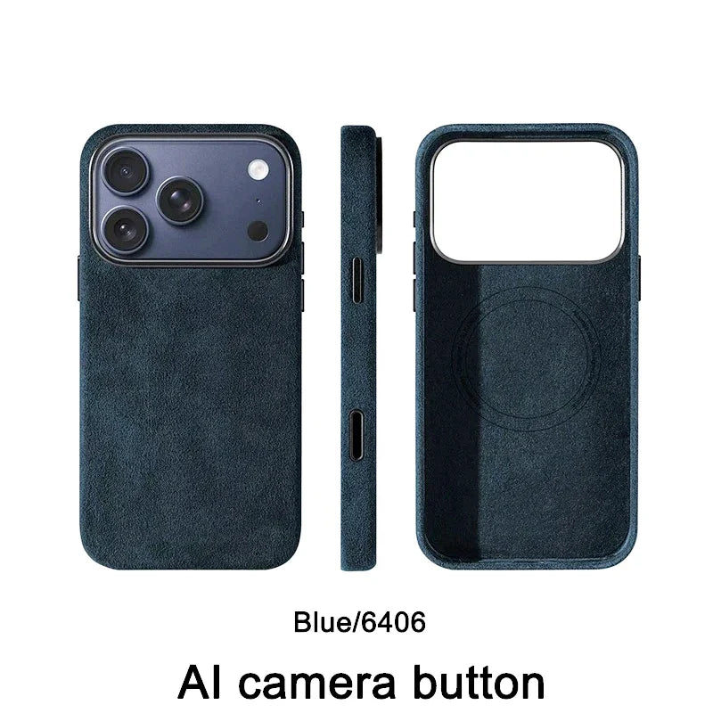 Real Alcantara Magsafe Case for iPhone 17 Pro Max Magnetic Cover with Smart Camera Button Protector Cover for iPhone 17 Pro Max