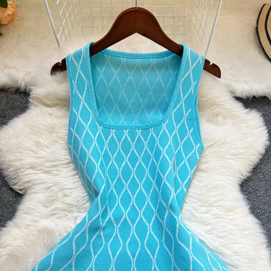 YuooMuoo Brand Fashion A-line Short Women Dress Elegant Y2K Geometric Knitted Summer Dress Female Harajuku Black Party Vestidos