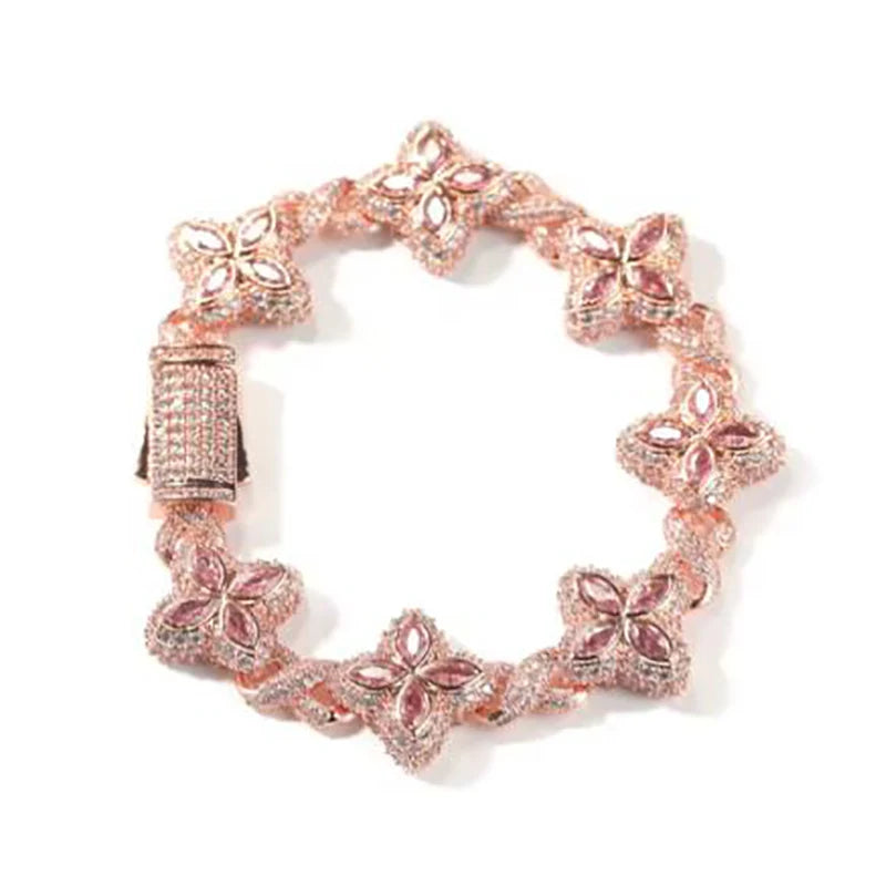 UWIN Iced Baby Blue Baguettecz Floral Infinity Bracelets for Women Men Cubic Zirconia Cuban Link Chain Anklets Fashion Jewelry