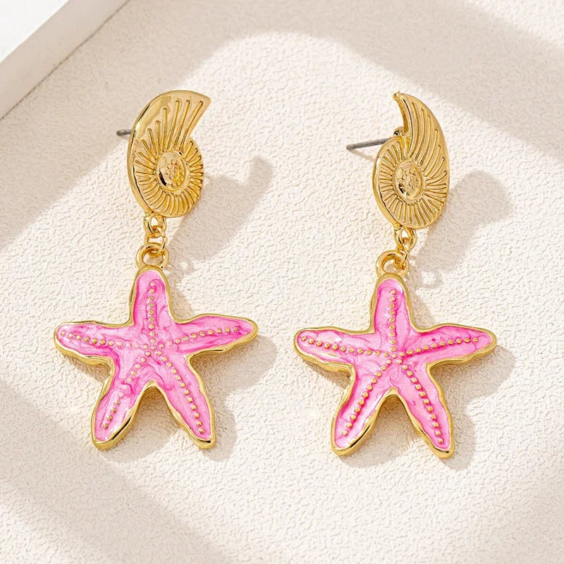 1 Pair Geometric Temperament Casual Starfish Stud Earrings Summer Simple Beach Vacation Style Earrings Ocean Jewelry Gift