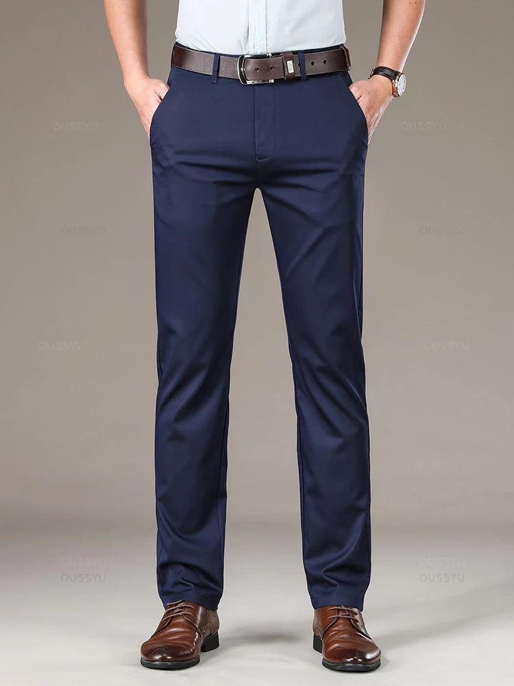High Quality Luxury Straight Business Suit Pants Men Thin Soft Lyocell Fabric Designer