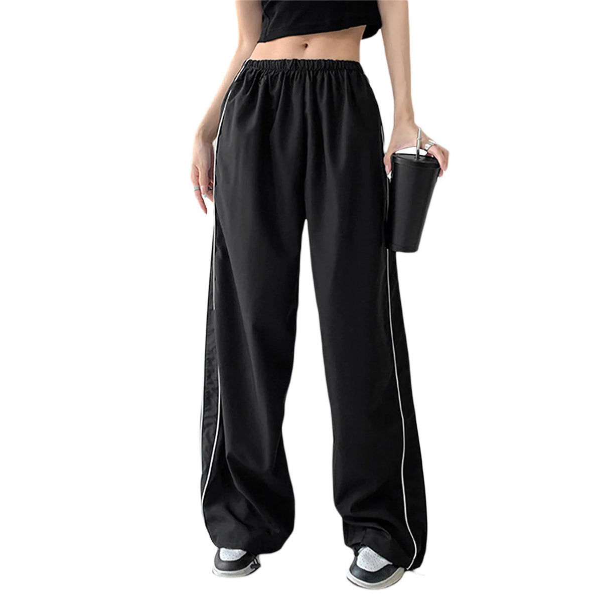 Y2K Baggy Cargo Pants for Women Drawstring Elastic Low Waist Parachute Pants