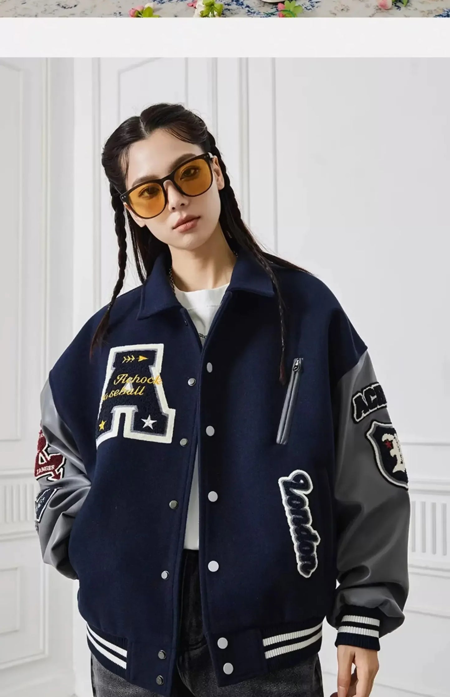 Letter Embroidery Bomber Jacket Men Women Autumn Winter Leather Sleeves