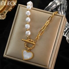 316L Stainless Steel Pearl Heart Pendant Necklace For Women