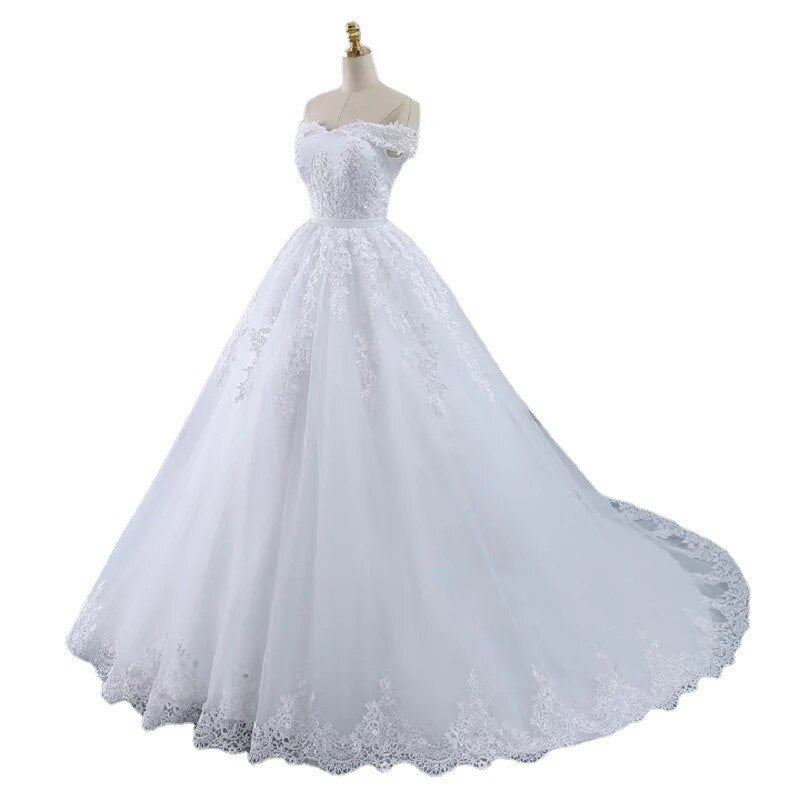 White Ball Gown Bridal Dress mariage Vintage Muslim Plus Size Lace