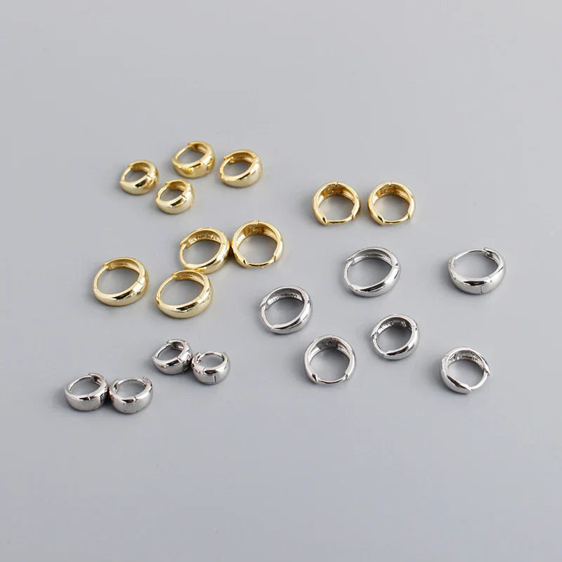 WANTME 925 Sterling Silver Simple Wide Huggies Gothic Hoop Earrings for Women European Unisex Piercing Rock Jewelry Ear Buckles