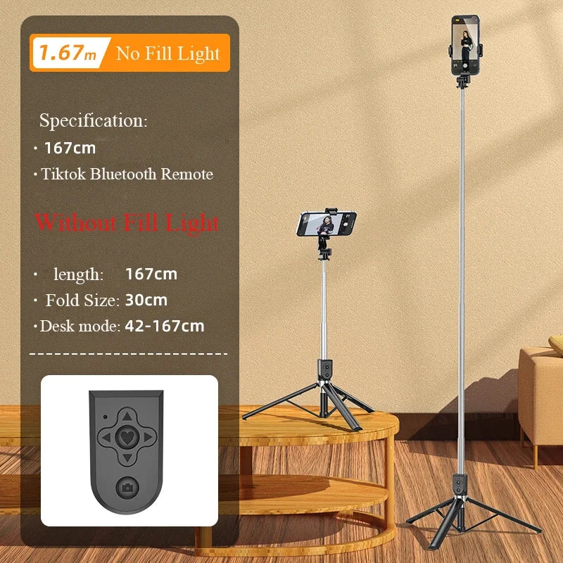 1.67M Long Extended Bluetooth Wireless Selfie Stick Live Broadcast Stand Holder Tripod