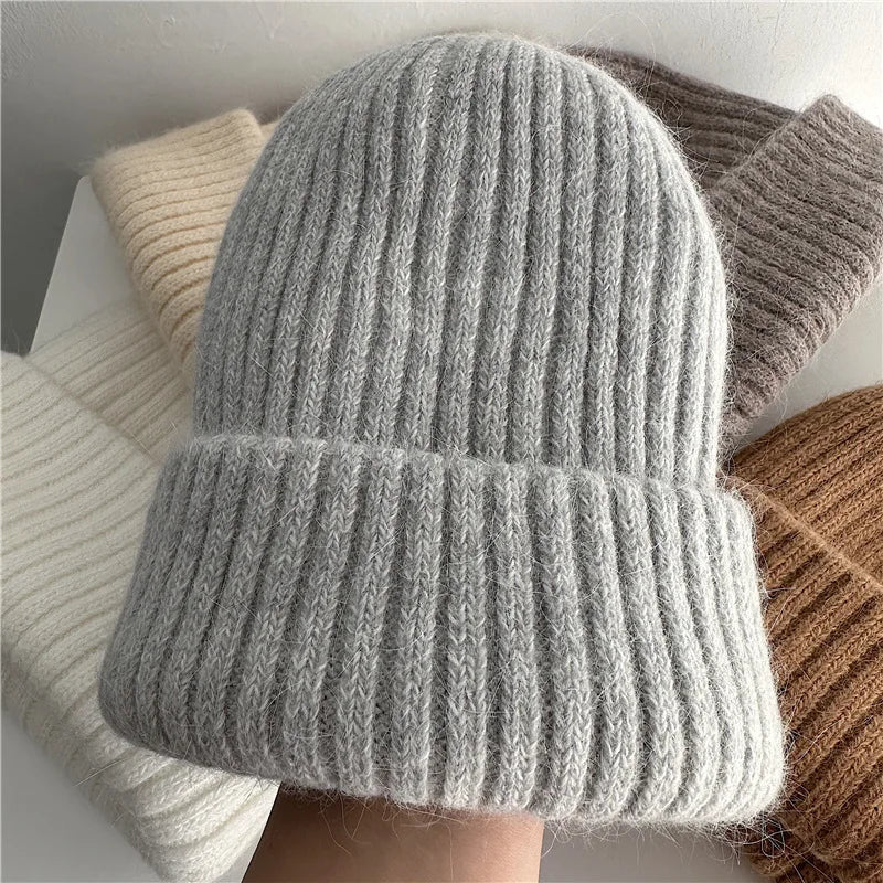 Winter Dome Brimless Casual Hat Warm Rabbit Fur Knit Hat women's double-layer Thick Wool Hat Casual Hat Toe Cap Cold Hat 4m868