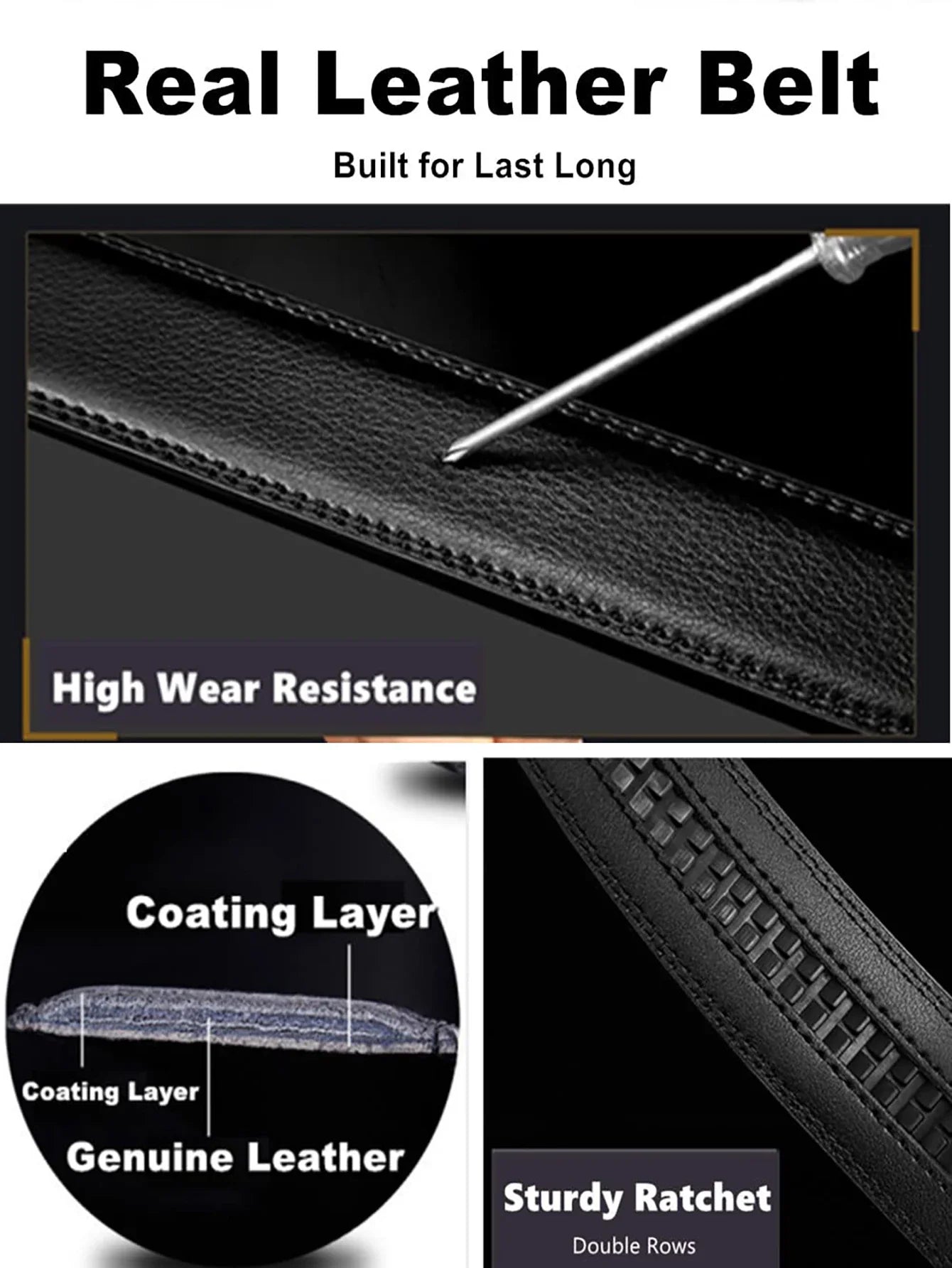 Automatic Buckle Belts for Men High Quality Brown/Black Genuine Leather Belts with Adjustable Ratchet Belt for Men