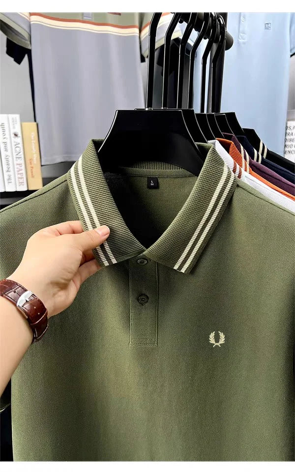 100% pure cotton summer breathable men's fashion sports brand wheat embroidery short sleeves POLO shirt business casual T-shirt