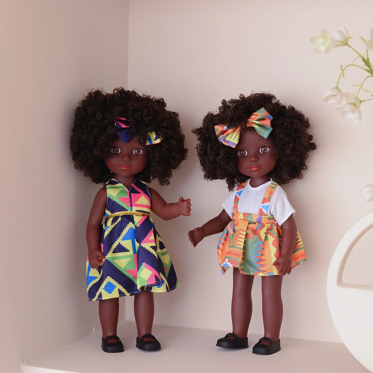 One Piece 14 Inch American African Black Doll with Curly Hair - Perfect Gift for Girls on Birthday - Full Set Included