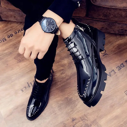 Male Patent Leather Moccasins Shoes High Top Italian Formal Dress Brogue Oxford Wedding Business Shoes Boots 2024 Shoes for Men