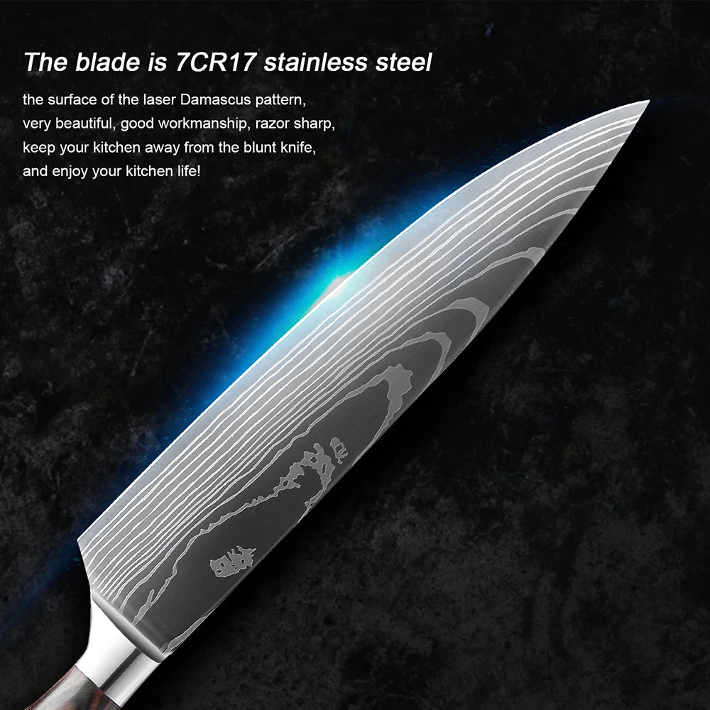 Pro Kitchen Chef Knife Super Sharp Stainless Steel Cleaver Laser Damascus