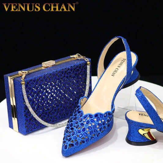 Royal Blue Noble Three-Dimensional Bag With Elegant High Heels Shoes