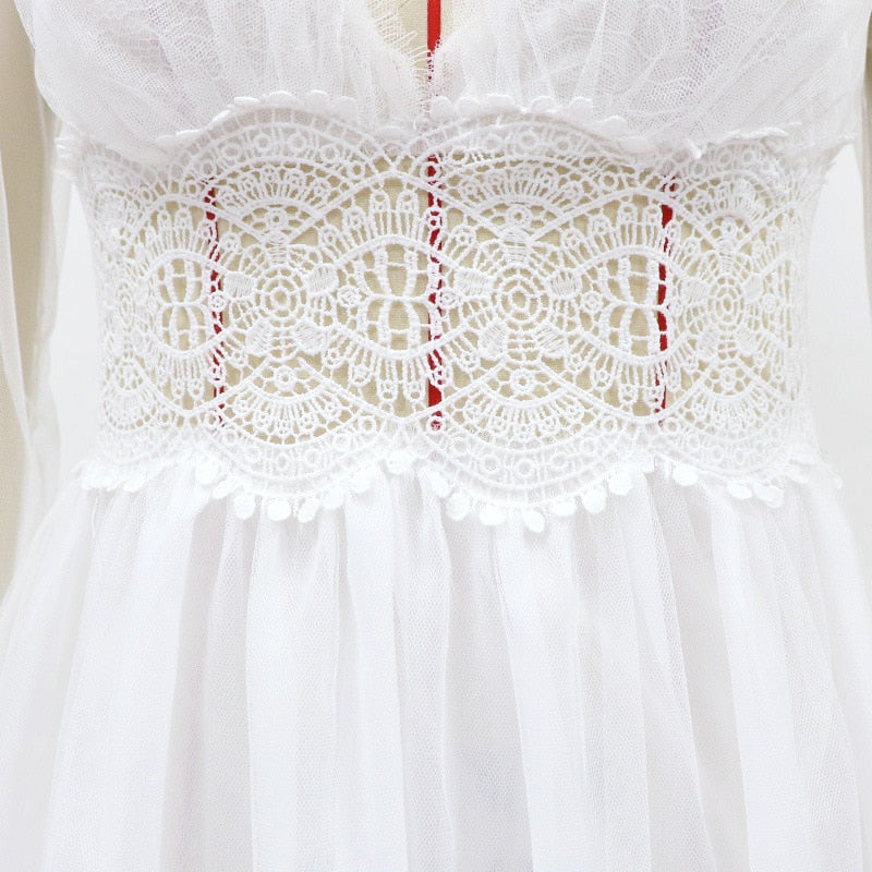 long-sleeved wedding dress wish long V-neck lace mesh long dress