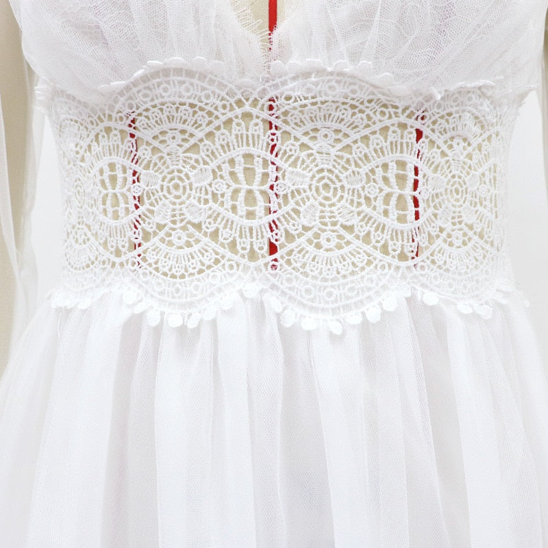 White Bridesmaid Dresses: long-sleeved wedding dress wish long V-neck lace mesh