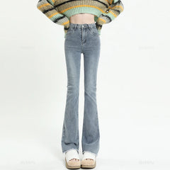 Spring Summer Flared Jeans Women Cotton Vintage Blue Denim Pants