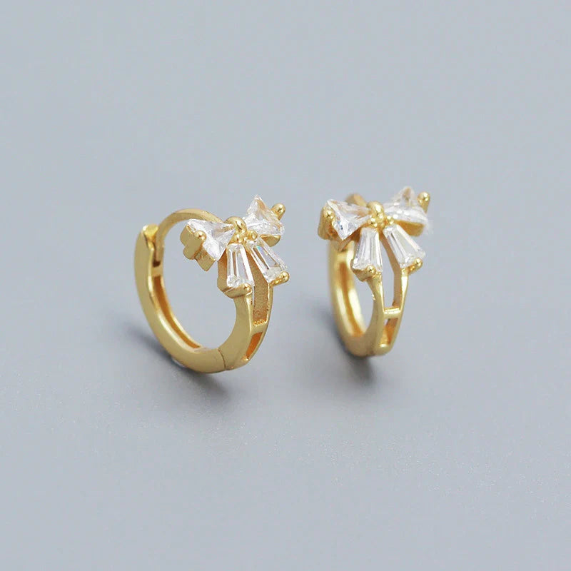 WANTME 925 Sterling Silver Sweet Korean Bow Huggies Hoop Earrings for Women Fashion Cute Teen Birthday Party Girl Jewelry Gift