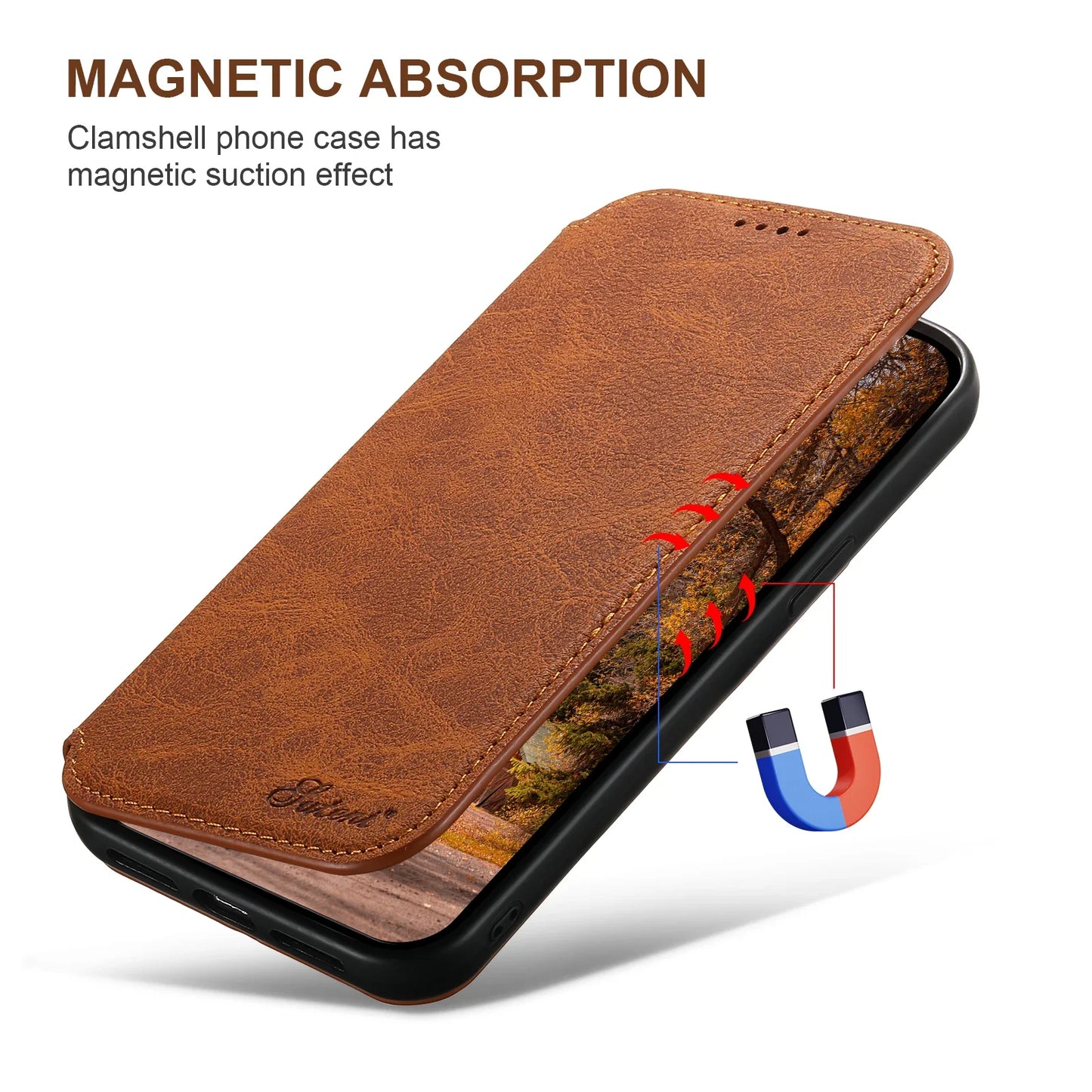 Wireless Charging Leather Phone Case For iPhone 12 13 14 15 16 Plus 17 Pro Max Flip Cover Wallet Card Holder
