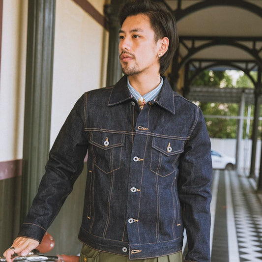 Red Tornado 16oz Selvedge Denim Trucker Jacket Men's Daily Jean Coat