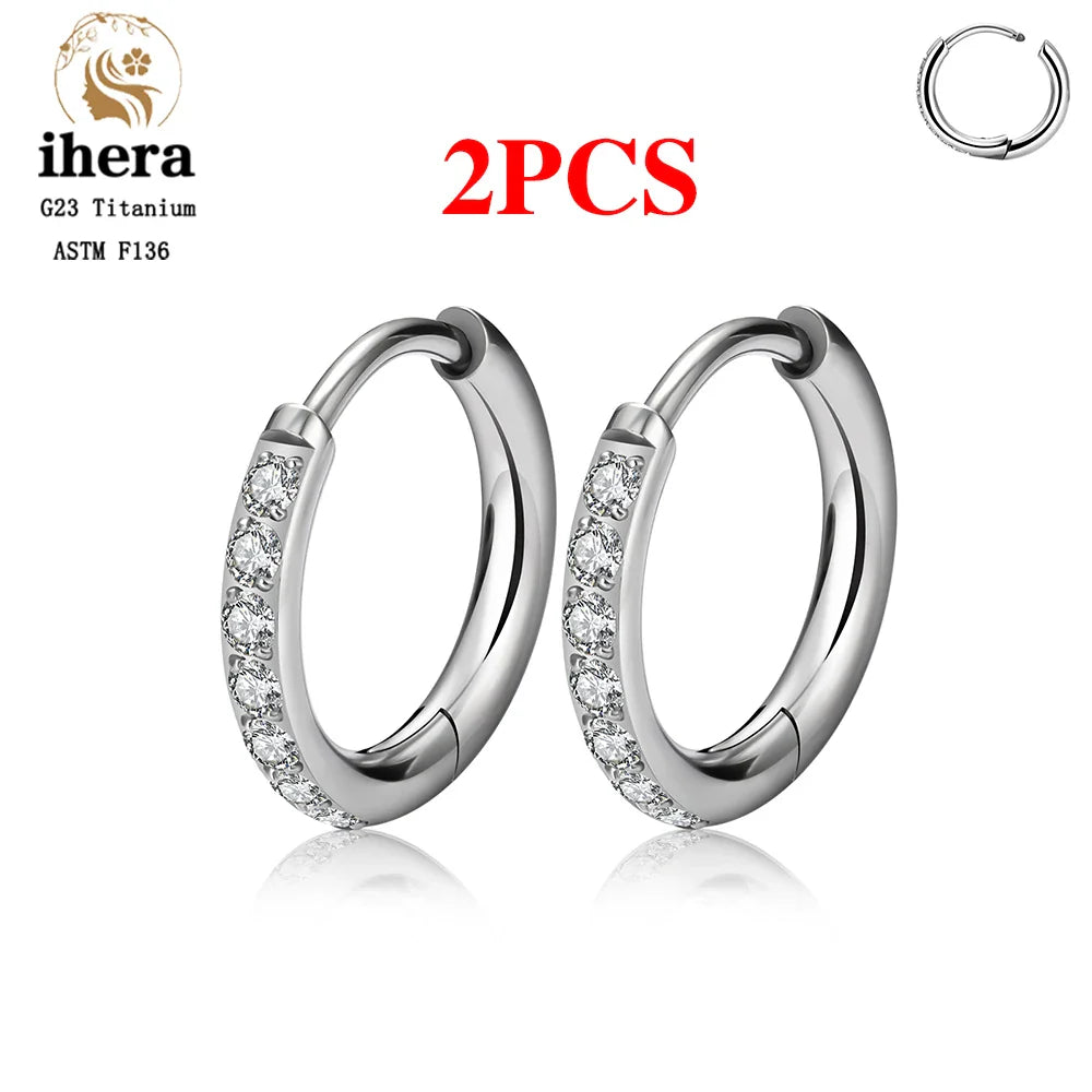 2/20PCS G23 Titanium Piercing Round Earrings Hoops with Zircon Ear Buckle Women Ear Tragus Cartilage Helix Piercing Jewelry