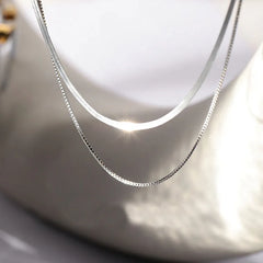 Silver Double Layer Box Chain Snake Clavicle Chain Necklace Female Fashion