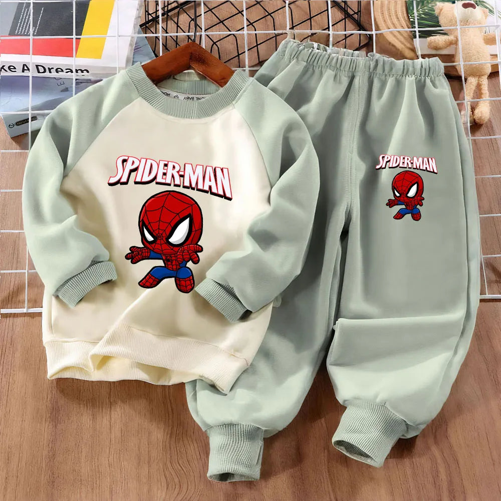 Spiderman Print Boys Spliced Sweatshirt 2-piece Sets Kids O Neck Hoodies and Long Pant 2pcs Set Kids Sport Clothes