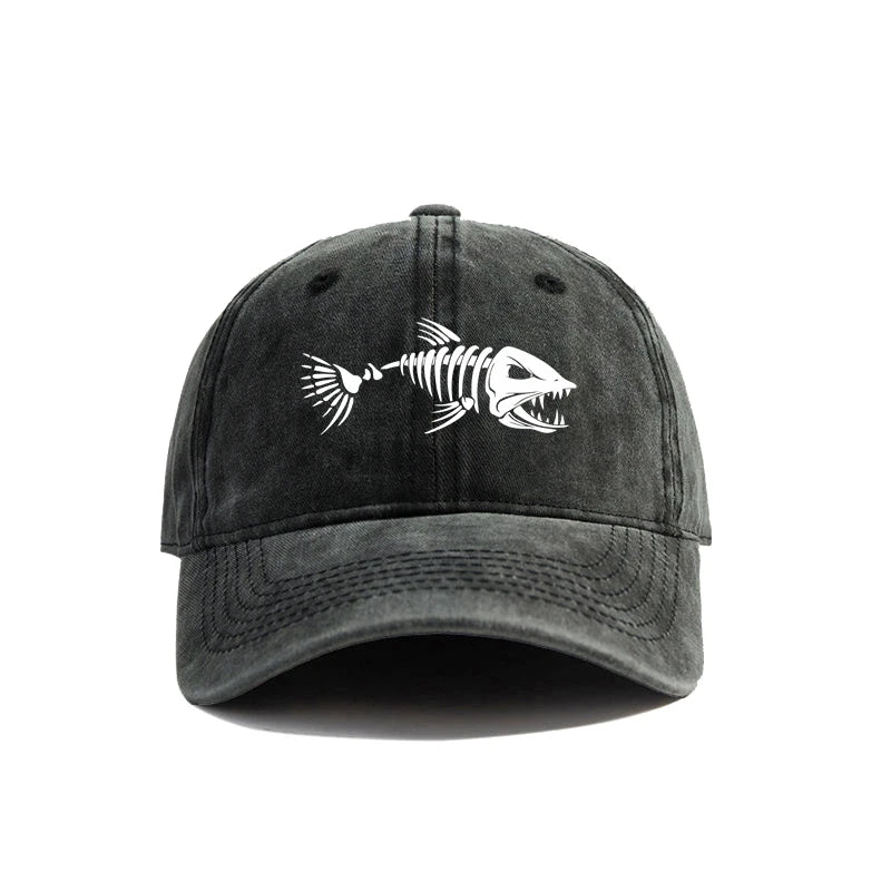 Fishbone Baseball Cap Summer Distressed Dad Hats Men Outdoor Fishing Skeleton