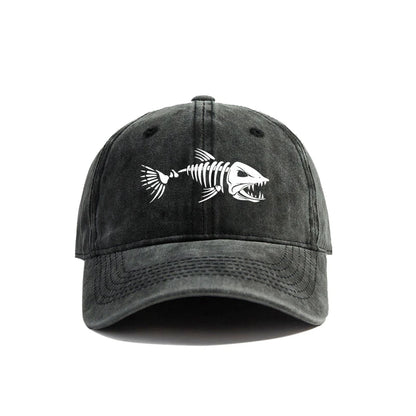 Fishbone Baseball Cap Summer Distressed Dad Hats Men Outdoor Fishing Skeleton