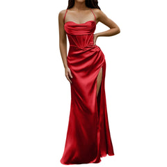 Evening wear Dresses: Strap Satin Corset Dress for Women Evening Dresses