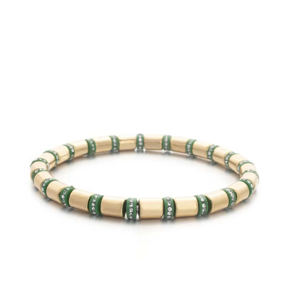 2023 New Design Paved Diamond Enamel Bracelets Colorful Beads Arrow Shape Elastic Bangle For Women Boho Stretch Jewelry