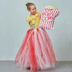 Festive Popcorn Costume For Teen Girl Lace TUTU Dress Christmas Child Up Sling