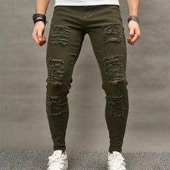 Beggar Jeans Distressed Men's Slim Pencil Denim Pants Male Clothing