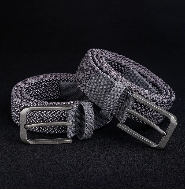 Men's woven canvas belt non-porous elastic elastic belt young men's casual  pants with tide needle buckle