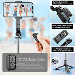 Selfie Stick with Tripod Stand and Remote, 42" Extendable Selfie Stick