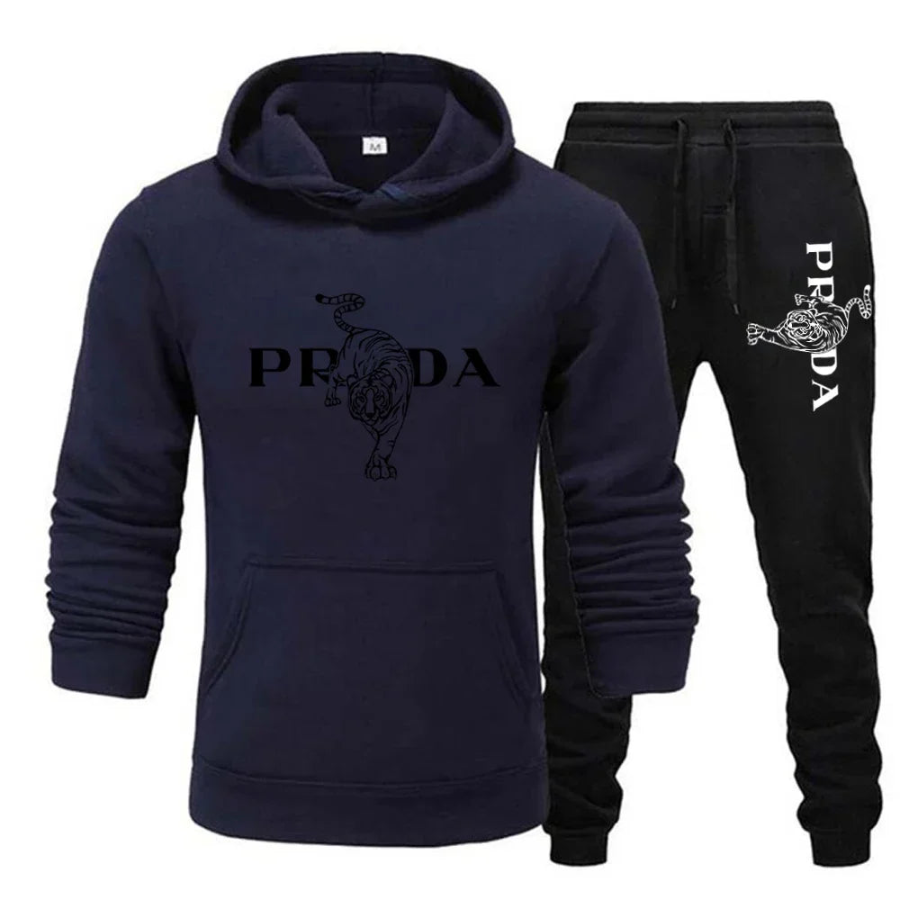 The men's outdoor fitness sweatshirt and pants set for autumn and winter includes a long-sleeved sports shirt and casual pants