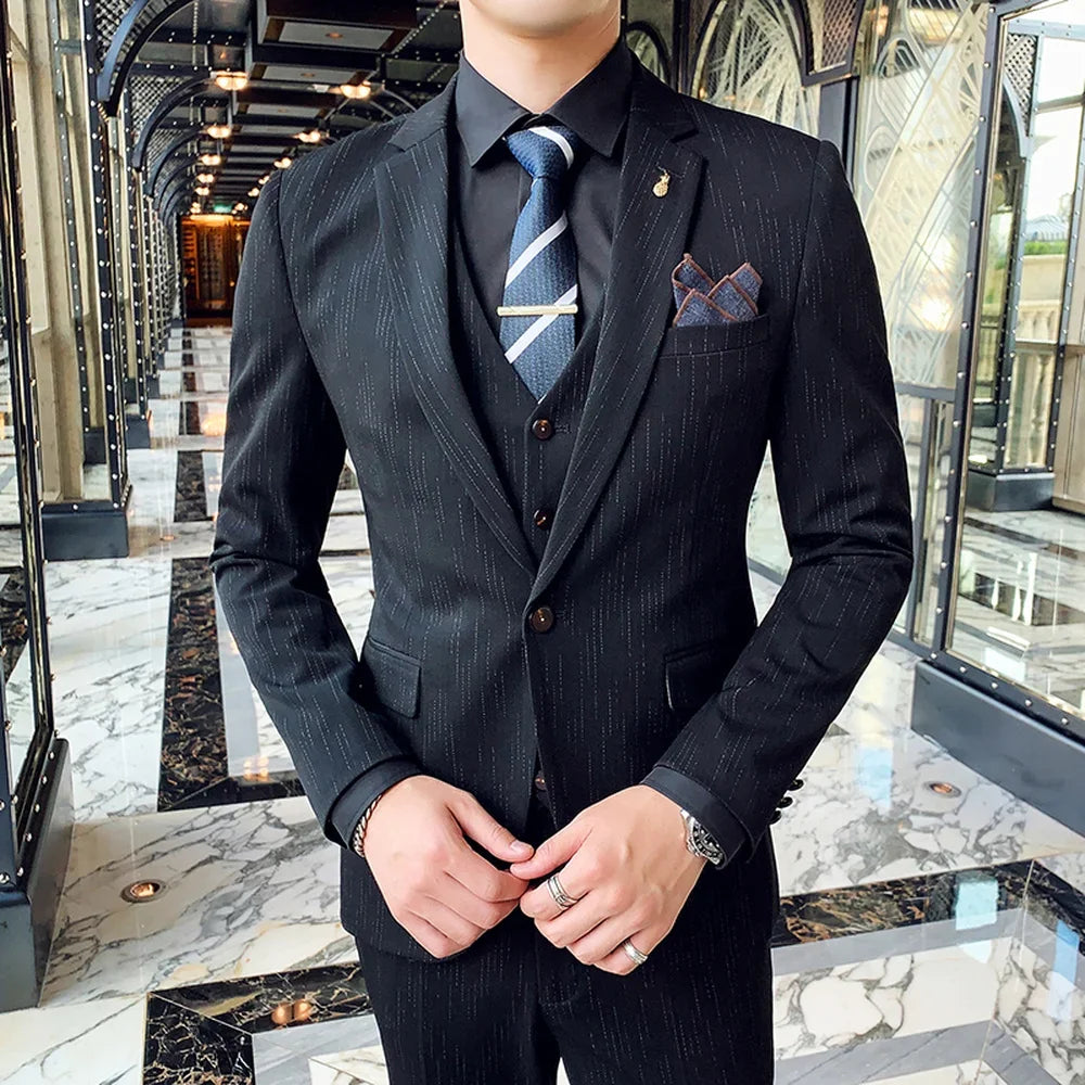 Tuxedo for Mens: 3 Pcs Suits Set Men British Style Coat Vest Pants Male Slim Fit