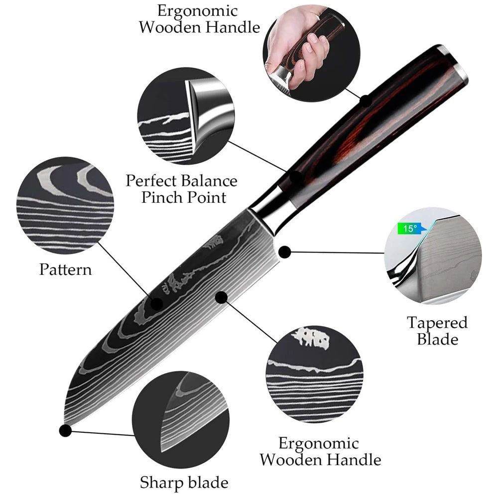 Pro Kitchen Chef Knife Super Sharp Stainless Steel Cleaver Laser Damascus