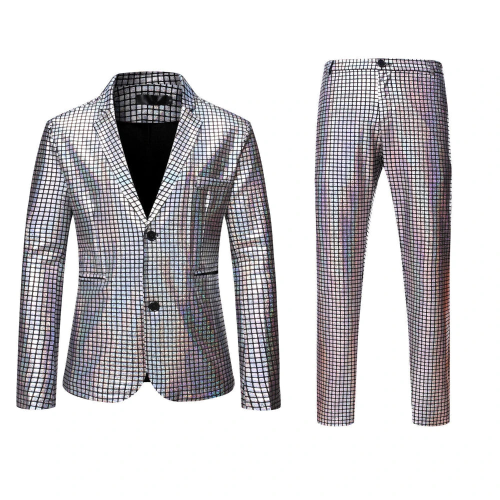 Fashionable New Men's Sequin Hot Stamping Suit Disco Cosplay Party Stage Nightclub Shiny and Cool Performance Suit Set SizeS-3XL