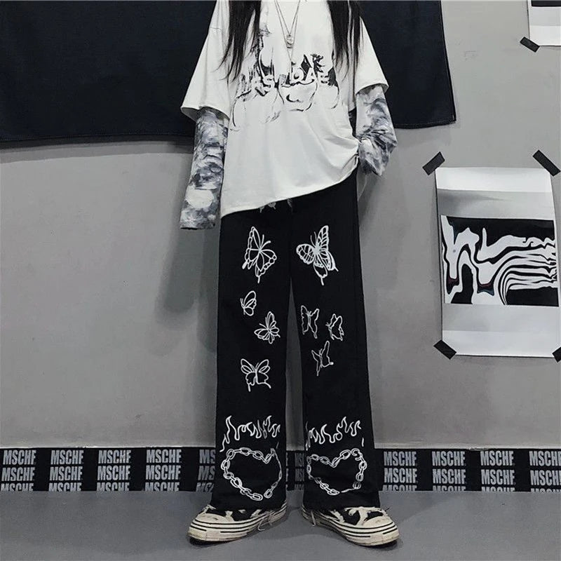 Y2k Oversize Graphic Wide Sweatpants Men Streetwear Print Casual Track Pants