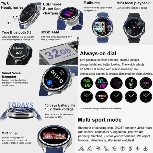 2025 New For OPPO Watch X Smart Watch 4G Memory Music Video HD Bluetooth Call IP68 Waterproof AMOLED Smart Watch TWS Earphones