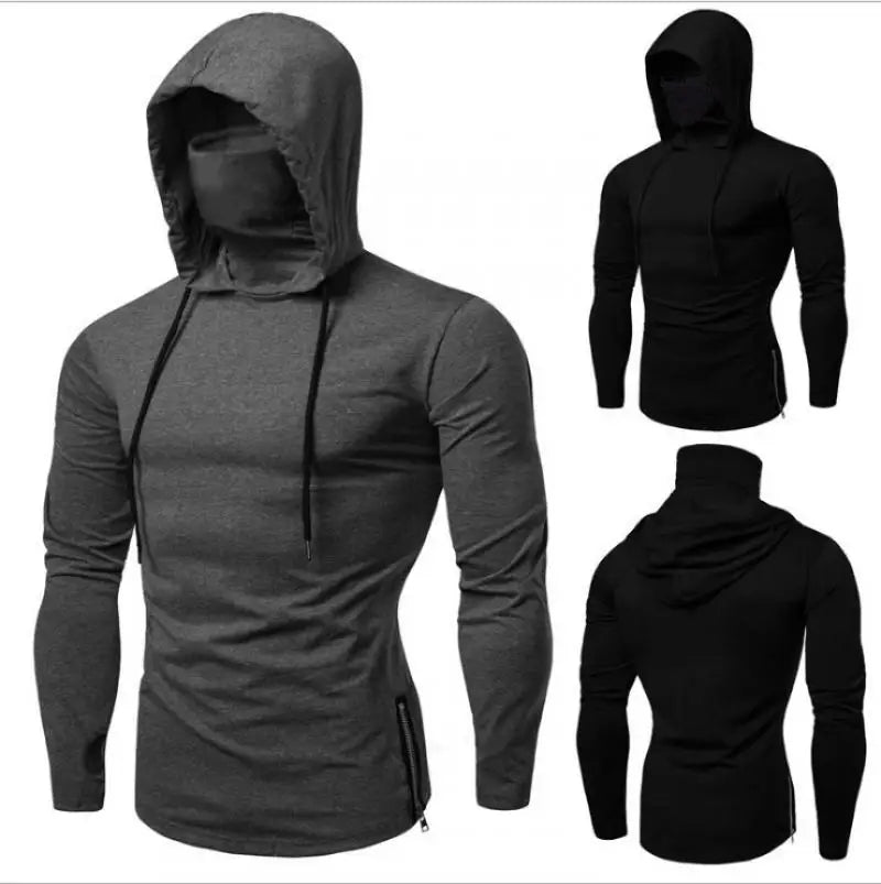 Men Solid Color Hoodies Autumn Leisure Fitness Sweatshirt Men's Thin Sweater Hooded